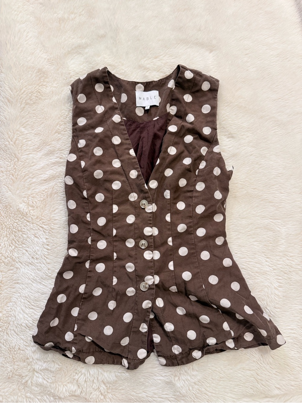 MABLE Brown and White Polka Dot Vest